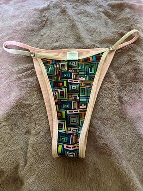 Strawberry Milk Mob Multicolor Geometric Bikini Bottoms with Pink Trim